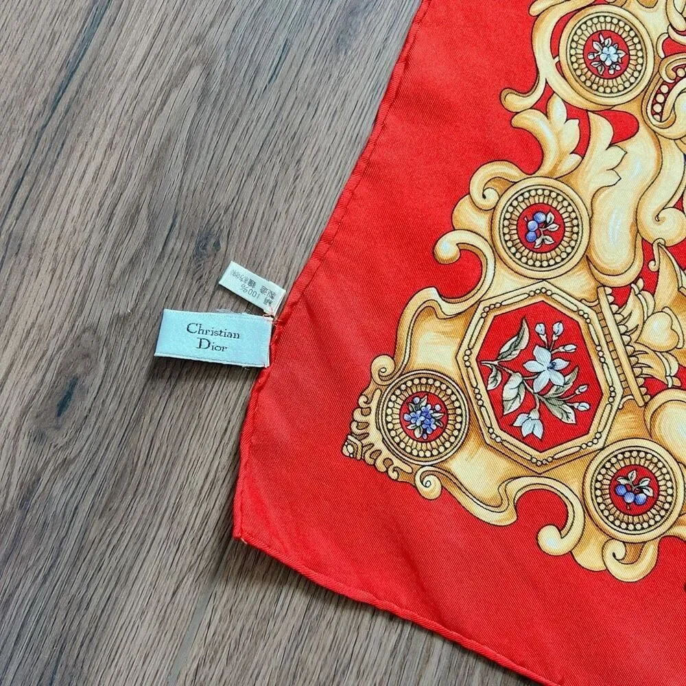 Christian Dior Silk Jewelry Print Scarf gold, red